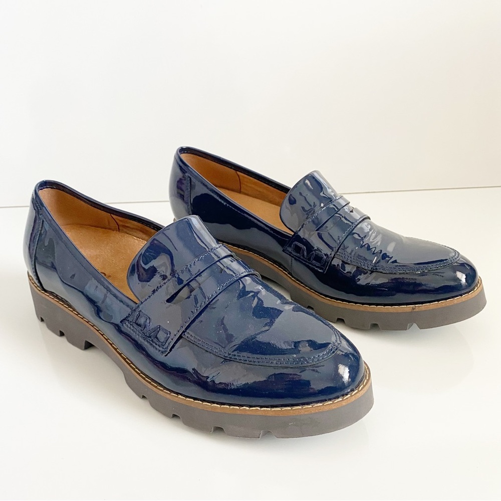 Vionic Cheryl Patent Leather Platform Loafers Navy Blue 8.5